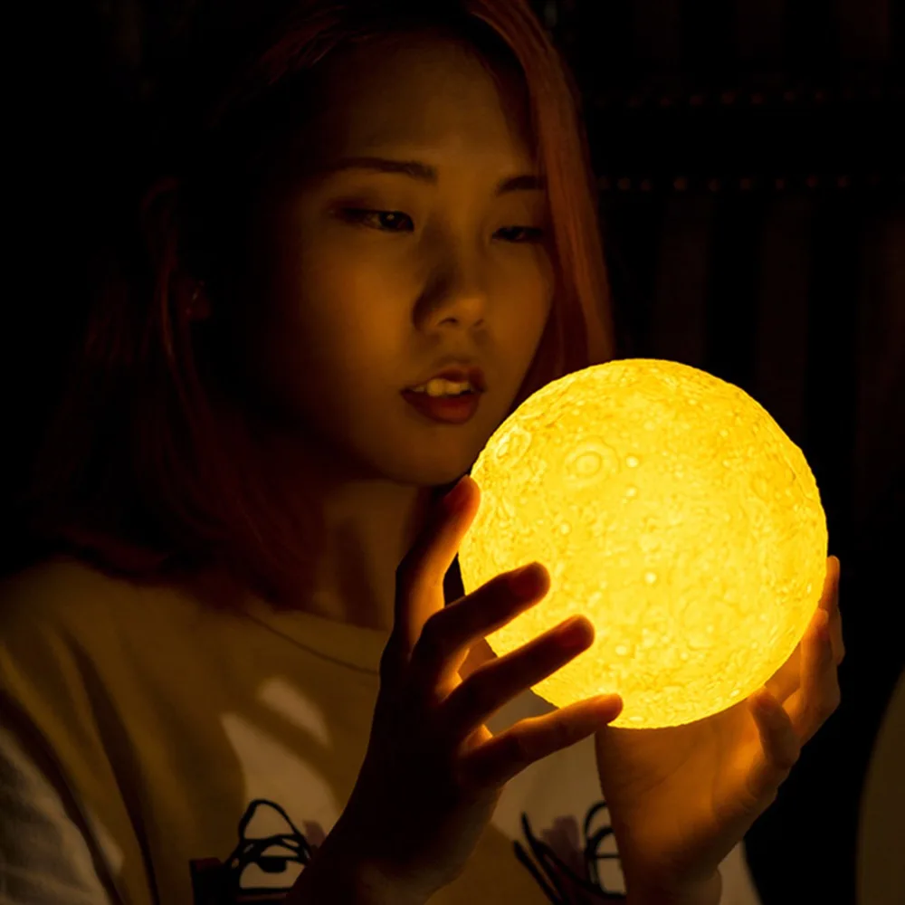 Ночь светодиодные лампы 3D лунное ребенка ночник USB Перезаряжаемые Touch Управление переключатель Яркость 8-20 см белый и желтый KL