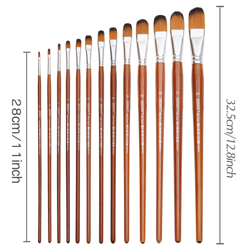 Set di Pennelli Artistici, Kit Pittura, 12 Pezzi, Punta Obliqua Piatta Nylon, per Olio, Acrilico e Acquerello