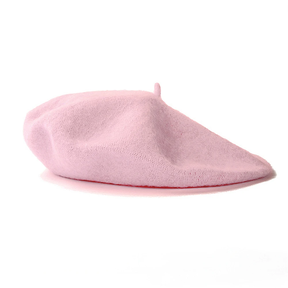 Одноцветный женский берет для девочек, Женский Французский Берет, теплая шерстяная зимняя шапка, черная, белая, серая, розовая, Boinas De Mujer - Цвет: Розовый