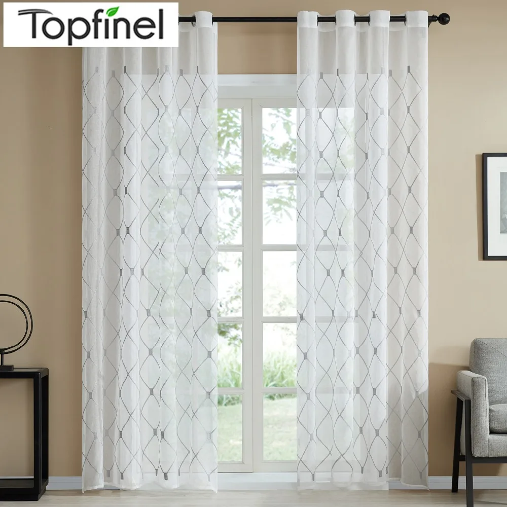 

Topfinel Geometric Design Sheer Curtains Tulle Window Curtains for Kitchen Living Room Bedroom Tulle Voile Cafe Curtains White