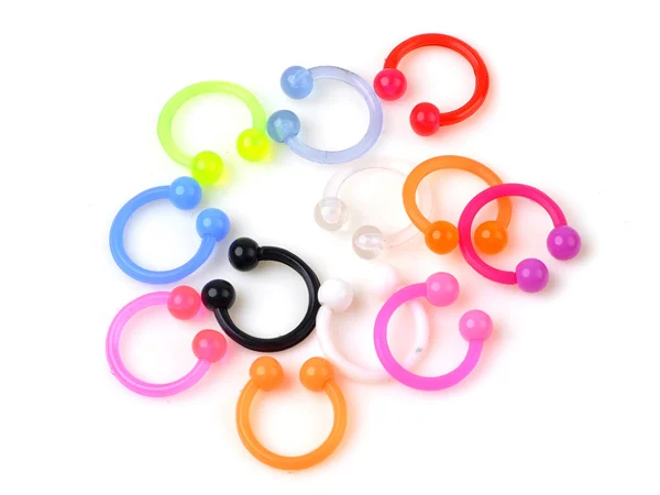 10Pcs-lot-Acrylic-UV-Coloured-flexible-circular-barbell-horseshoe-CBR-Hoop-Nose-Rings-Nostril-Ear-Tragus
