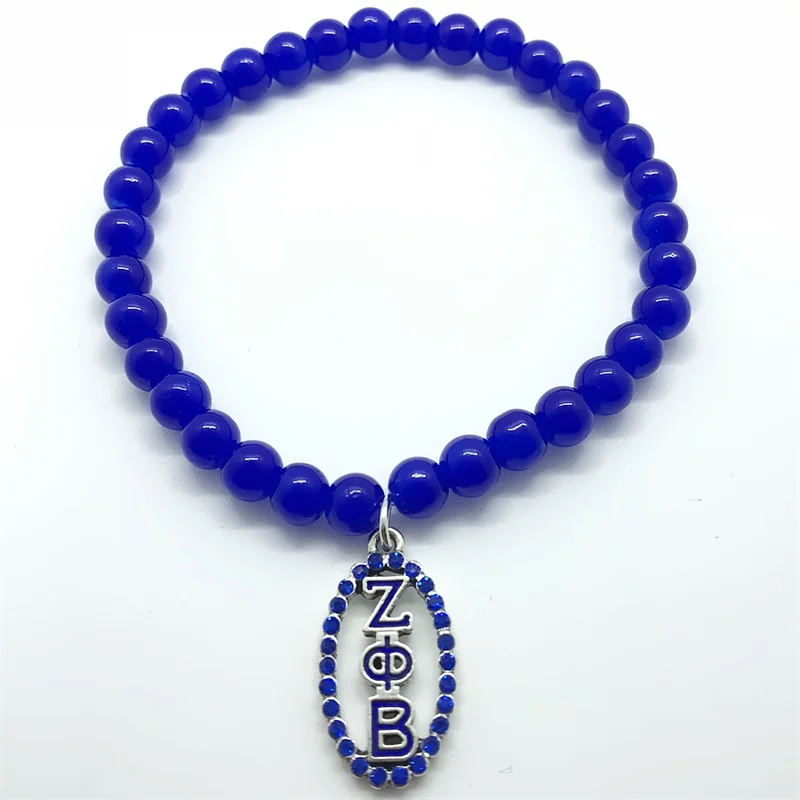 Модная греческая буква society zeta Phi Beta sorority jewelry синие стеклянные бусины ZPB браслет - Metal Color: 002