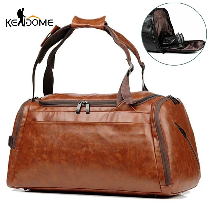 

Mens Gym Bag With Compartment For Shoes Women PU Fitness Backpack Waterproof Leather Travel Duffle Outdoor Shoulder Bag XA819WD