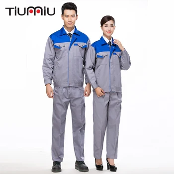 

High Quality Men Work Wear Set Two Pieces Mixed Colors Zipper Coat Pants Unisex Engineering Service Workshop Protective Clothing