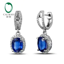 Caimao ювелирные изделия 2.88ct Синий Кианит 14 К белого золота с бриллиантами падение Leverback Серьги
