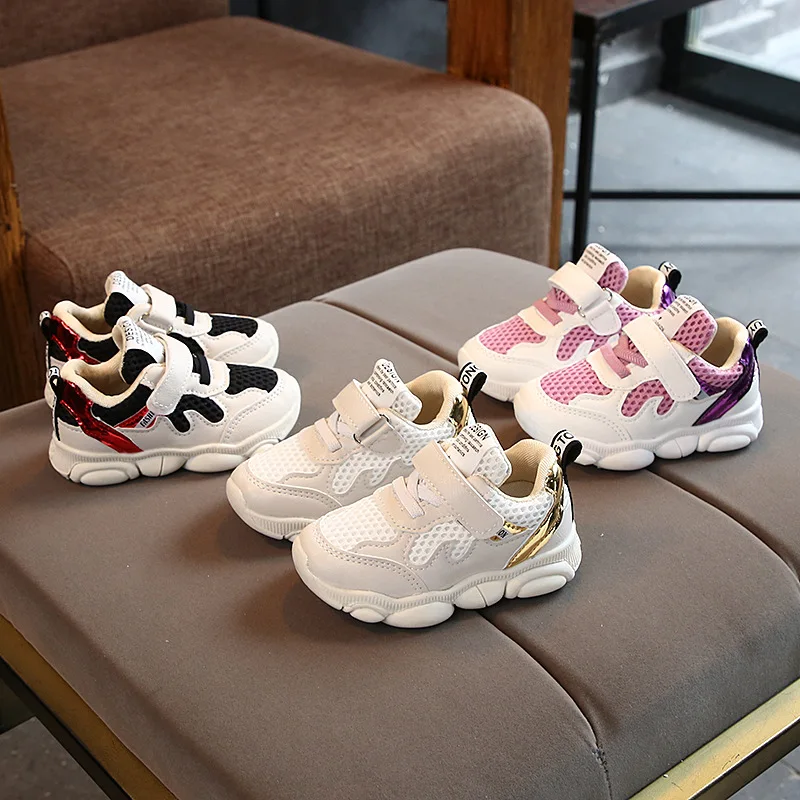 

2019 New Children Sports Shoes Boys Girls Spring Damping Outsole Slip Patchwork Breathable Kids Sneakers Child Running Shoes