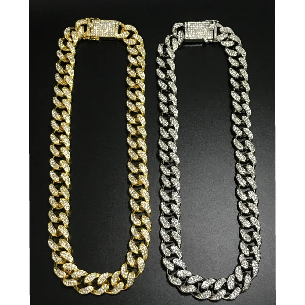 2 см хип-хоп мужское ожерелье золотистого и серебряного цвета со стразами, ожерелье с подвеской в виде кубинского рок, набор в стиле хип-хоп, для уличного танца, король, новинка