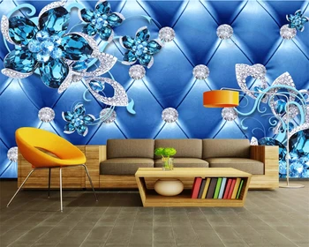 

beibehang papel mural Wallpaper home decoration custom blue flower jewelry sticker wallpaper sofa TV background wall vinyl wall