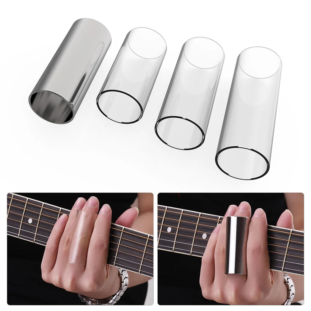 Guitar Slides Set Includes 3 Glass Slides (5.1cm/ 6cm/ 7cm) + 1