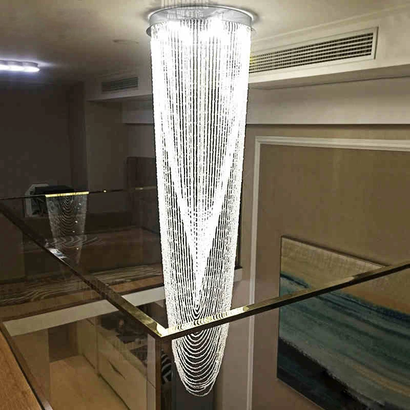 

Modern double staircase LED chandelier crystal hanging line lights staircase crystal large long hanging lights SJ13