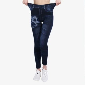 

High Waist Faux Denim Jeans Women's Pencil Pants Leggings Print Stretch Spring Trousers For Women 2019 Summer Woman Clothes Blue