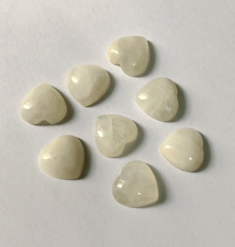 

100% Natural Moonstone Bead Cabochon 10mm Hearts Cabochons Gem Heart CAB,Ring Face,Flat Bottom 10piece/pack AB Quality