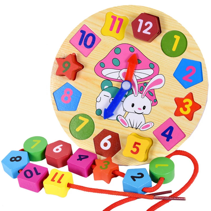 Wooden 12 Number Clock Toy Baby Colorful Puzzle Digital Geometry Clock