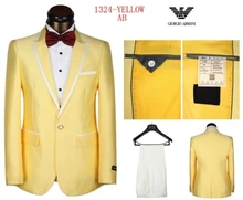 New Chegou Ouro Amarelo Homens Ternos Feitos Sob Encomenda Do Partido Do Smoking Do Noivo Baile Palco Vestido de Roupas 2 Peça Blazer jacket + Pants masculino 114