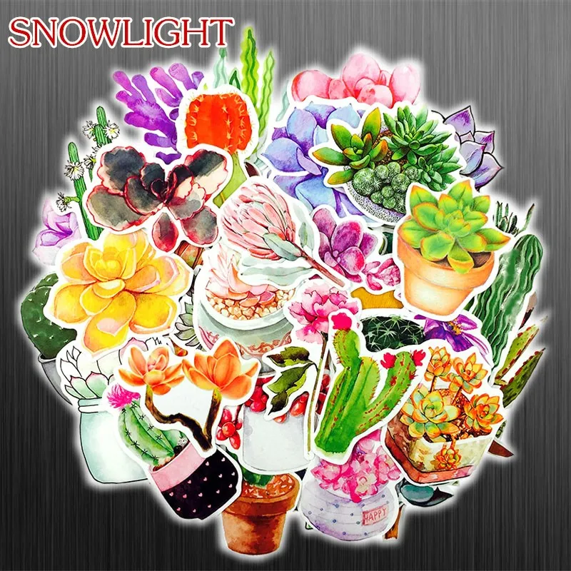 70pcs/Lot Cute Succulent Plants Cactus Stickers DIY Waterproof Decal For Suitcase Car Bag Phone Book Pad Helmet Sticker