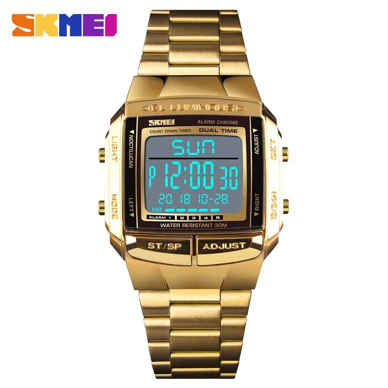 SKMEI, военные спортивные часы, водонепроницаемые мужские часы, Топ бренд, роскошные часы, электронные, светодиодный, цифровые часы для мужчин, Relogio Masculino - Цвет: gold