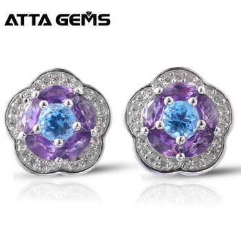 

Natural Amethyst Sterling Silver Women Stud Earrings Topaz Faced 2.8 Carats Natural Gemstone Romantic Style Lovely for Ladies