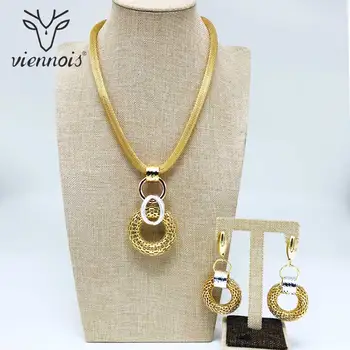 

Viennois Dubai Jewelry Set For Women Round Design Gold Plated Pendent Necklace and Drop Earrings Jewelry Sets Fashion Jewelry