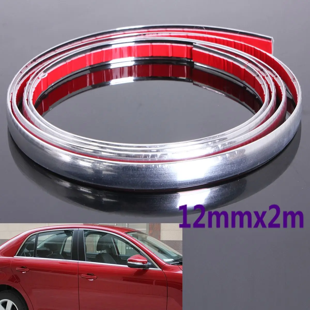 

12mmx2m Chrome Car Styling Moulding Strip Trim Self Adhesive Crash Protecter