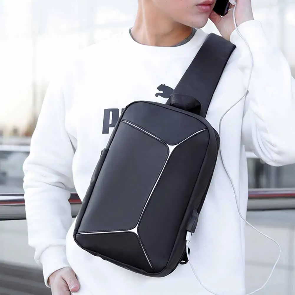 

Men Fashion Design Anti-theft Sling Waist Packs Outdoor Sport Reflective USB Port Crossbody Shoulder Pouch Chest Bag