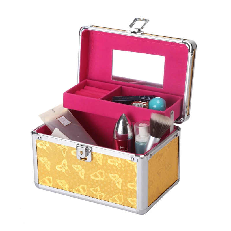 

Aluminum Alloy Cosmetic Case Portable Double Layer High Capacity With Lock Portable Storage Box