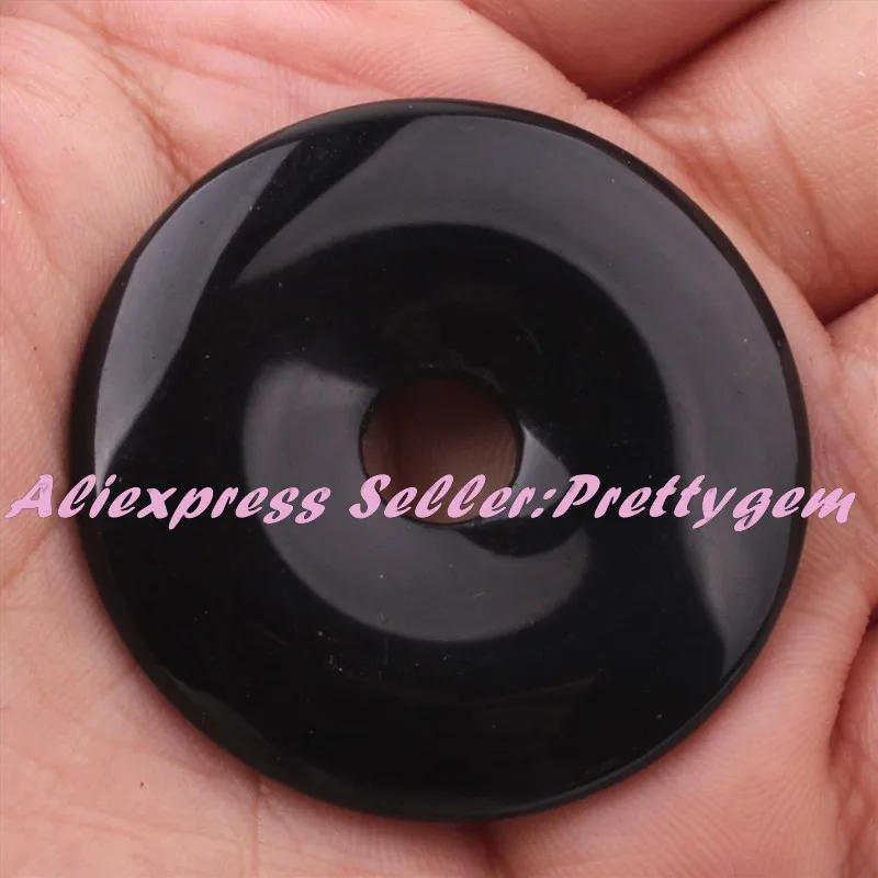 40 мм натуральный Гладкий пончик Круглый драгоценный камень Бусины разделитель Pandant 1 шт, для DIY ожерелье ювелирных изделий - Цвет: Black Agate