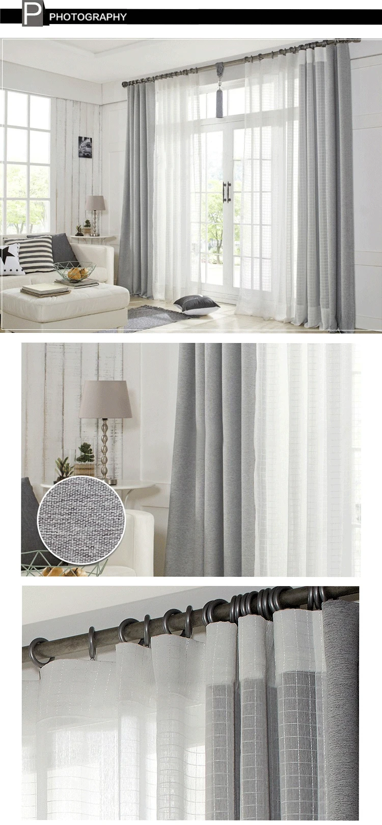 White Color Plaid Linen Windows Screening Voile Tulle Curtain For Living Room Bedroom Home Decoration