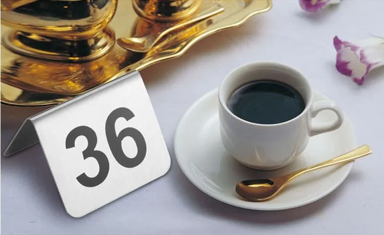 

50pcs Double-Sides stainless steel table sign card Number Card Wedding Restaurant Cafe Bar Place desk card holder