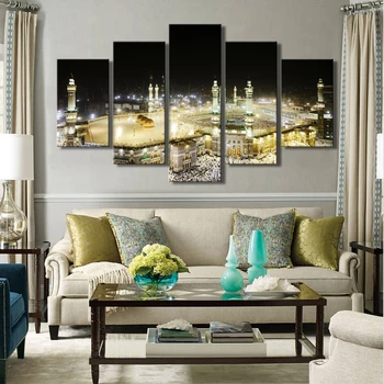 

Posters and Prints Wall Art Painting on Canvas Wall Decor 5 Panels The Great Mosque of Mecca Pictures for Living Room Frameless