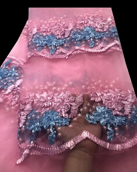 

Nigerian Lace Fabric 2018 High Quality Lace Pink 3d Flower African Lace Fabric Embroidery French Lace Fabric for Bridal ALC-R012