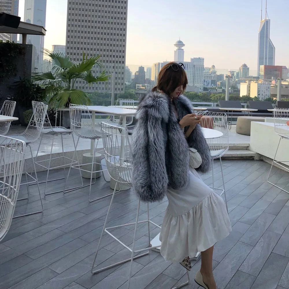 Manteau Véritable Mode Fourrure Argent Chaud D'hiver Pelt Fc V 2018 Col Veste Renard 138 Complet Fox Nouvelle Sliver Femmes Épais Réel De Outwear q6w7F8a