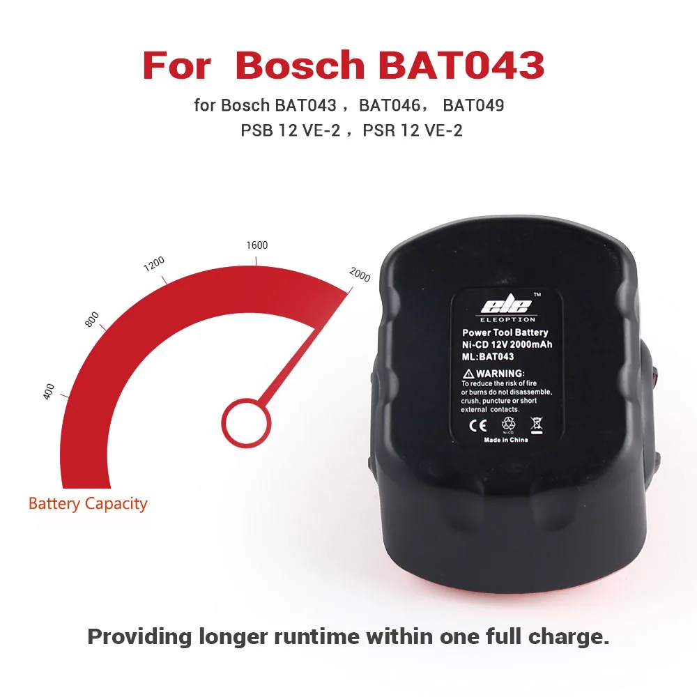 Power Tool Battery ELEOPTION 12V 3500mAh/2000mAh Ni-CD Battery for Bosch 12V Drill PSR 12 GSR 12 VE-2,GSB VE-2,PSB VE-2, BAT043 BAT045 BTA120