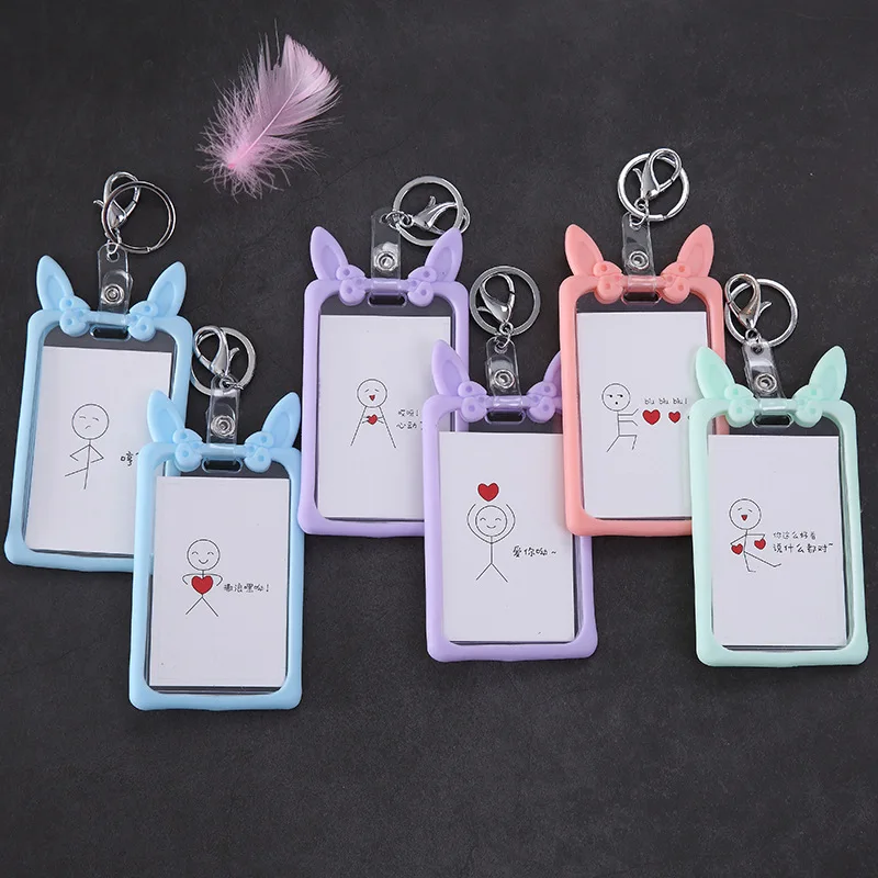 

Creative Bow Silicone ID Card Holder Keychain Women Anti-fall Name Badge Passport Cover Student Cute Cat Ear Card Case Holders
