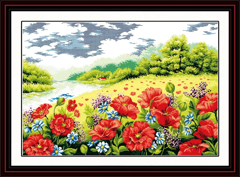

Poppy garden Cross Stitch Kits 11CT Printed 14CT Cross Stitch Set DIY Chinese Cross-stitch Counted Embroidery Needlework