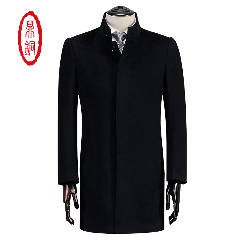 2017 Brand Winter Wool coat long men Slim Fit Overcoat High Quality