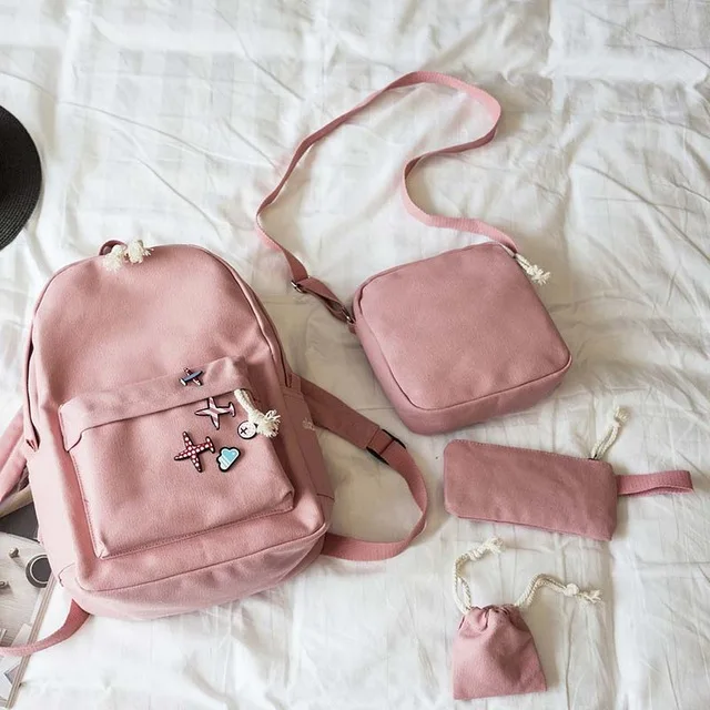 4 шт./компл. Повседневное Для женщин рюкзаки тканевые школьные сумки для девочек милый самолет знак школьный рюкзак для девочек-подростков для Y203 - Цвет: pink