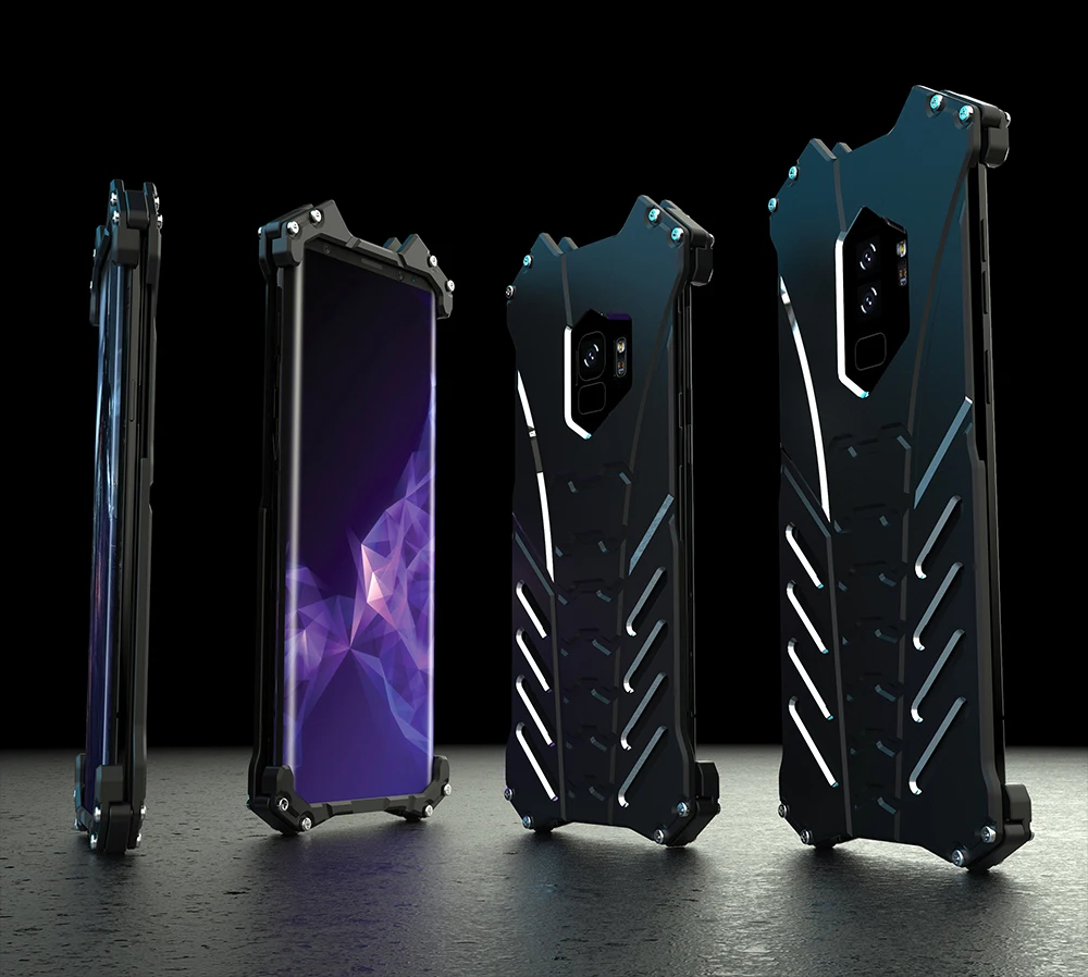 

R-JUST For Samsung Galaxy S9 S8 S7 Edge S6 Edge Note 8 Note 9 Case Armor Heavy Dust Metal Aluminum CNC BATMAN Stand Shell Case
