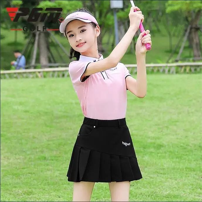 2019children's golf sportswear tops girls youth summer breathable Quick Dry pink shirts button collar short-sleeved golf T-Shirt
