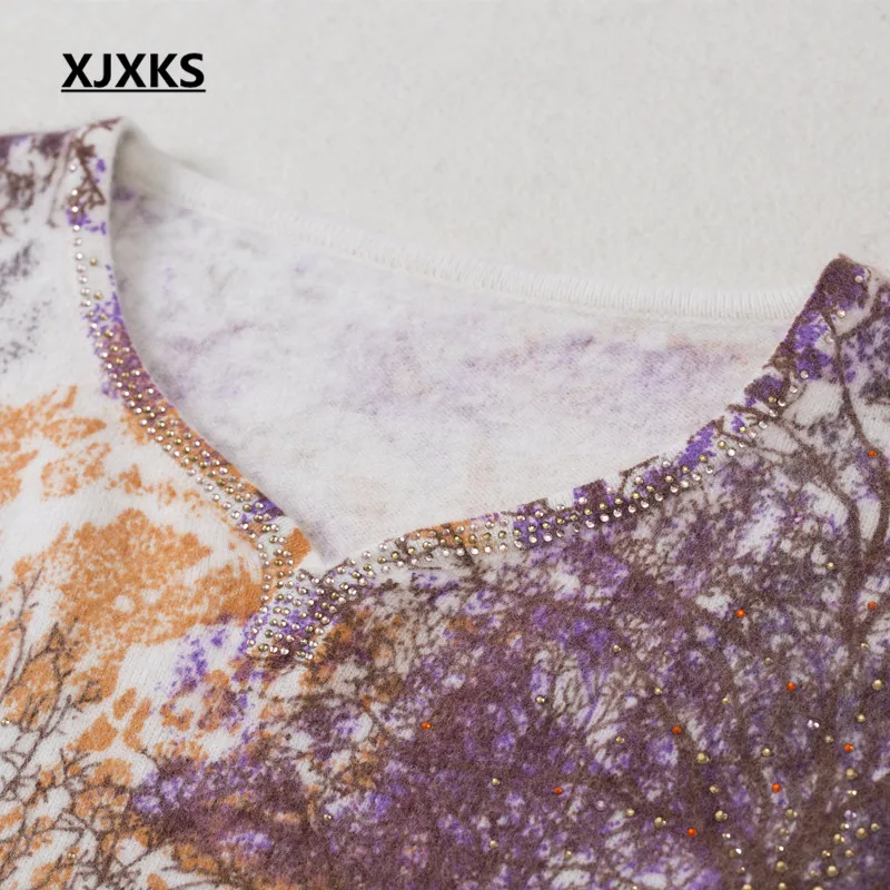 XJXKS осенне-зимний женский свитер свободного размера плюс, модный Теплый Бархатный пуловер с v-образным вырезом и украшением в виде кролика для женщин
