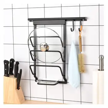 

Kitchen 3 Layers Aluminum Alloy Storage Rack Tableware Hanger Cooking Tools Organizer Pot Cover Holder 2 Wall Hooks
