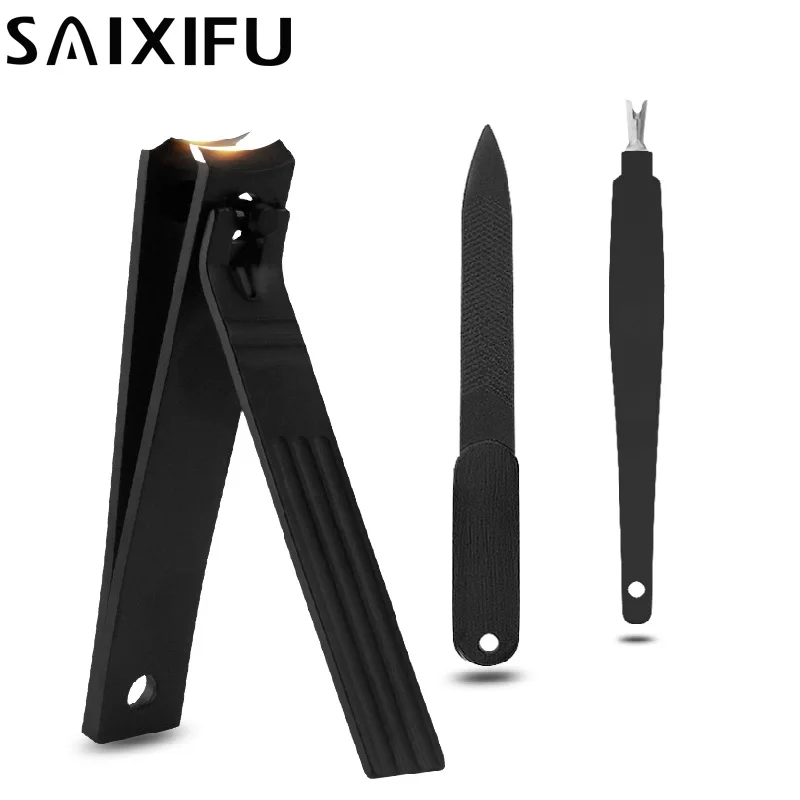 3 шт./компл. черная профессиональная пилка для ногтей из нержавеющей стали, ножницы и щипчики для ногтей, наборы инструментов для маникюра BT57