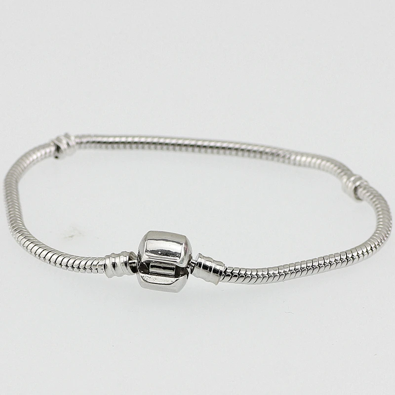 

2017 European Clasp Snake Chain Bracelet Bangles Sliver Plated fit PanBeads Charms