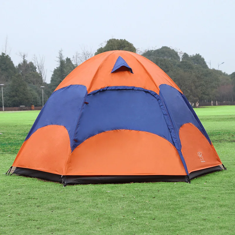 

5-8 People Large Outdoor Camping Tent For Hiking Travel Adventure Outing Gazebo Double Layer Ultralight Portable Orange Tente