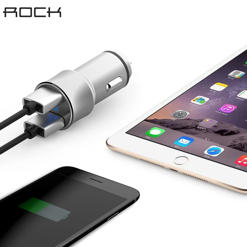 Автомобильное зарядное устройство ROCK H2 Dual USB, цифровой светодиодный дисплей, 5 В/3,4 А, быстрая зарядка, мониторинг напряжения, зарядное устройство для iPhone 6, 7, samsung, S8 Plus