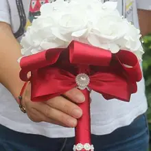 Красивый белый цвет слоновой кости Свадебный букет невесты искусственный цветок розы Букет кристалл свадебные букеты