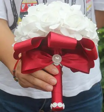 

Beautiful White Ivory Bridal Bridesmaid Flower Wedding Bouquet Artificial Flower Rose Bouquet Crystal Bridal Bouquets