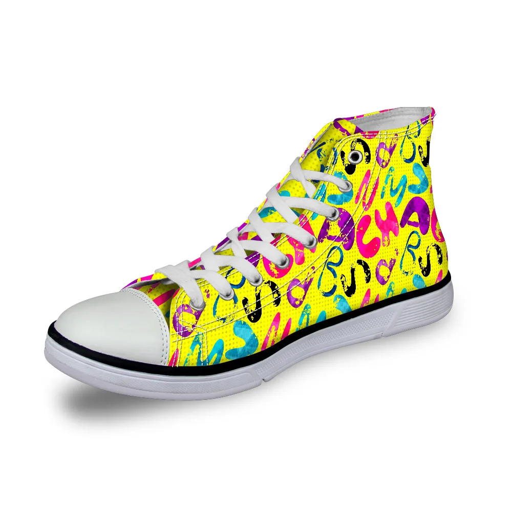 

Noisydesigns ladies vintage high top sneakers girls casual vulcanized Women colorful yellow 3D letters print flat canvas shoes