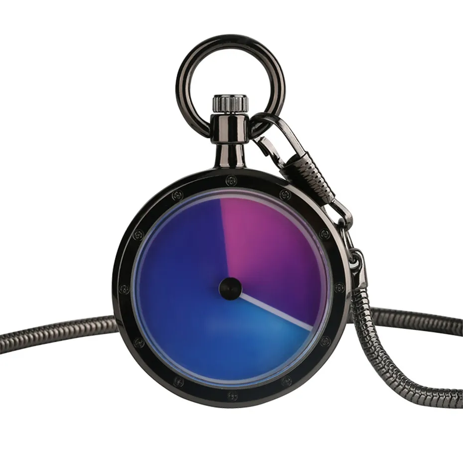 Уникальные постепенные Сменные поворотные кварцевые карманные часы с цветным циферблатом со змеиной цепочкой мужские часы без крышки дизайнерские часы унисекс подарок - Цвет: Black Case