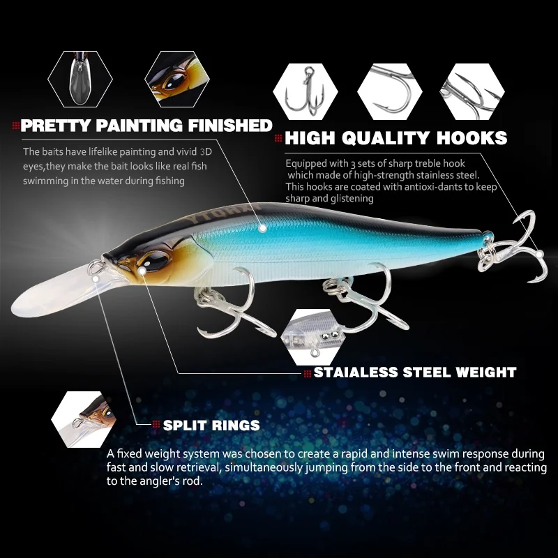 YTQHXY Minnow жесткая наживка 135 мм 14 г медленно тонет с крючками Trebke Swimbait твердая