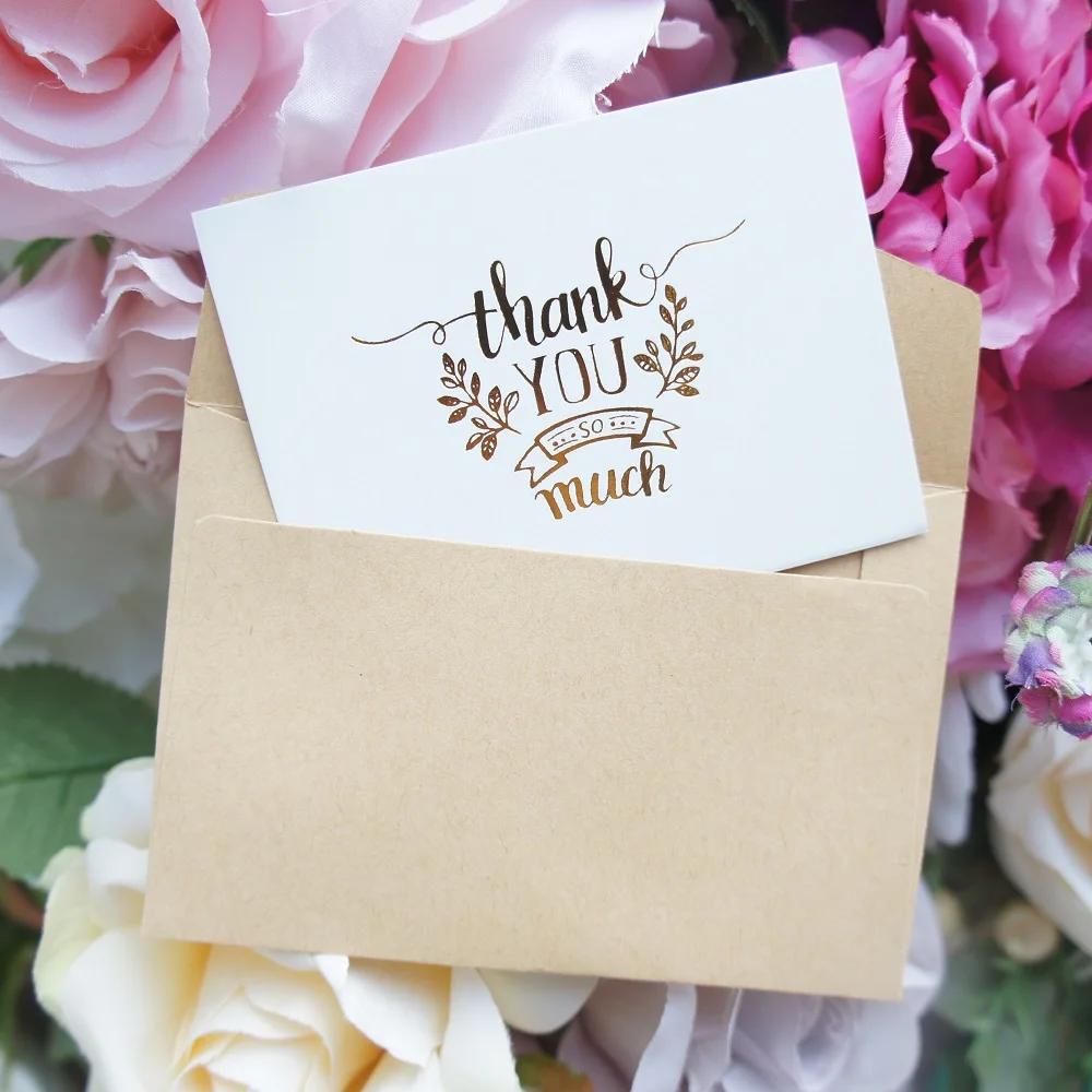 25pcs Mini thank you Card gold with kraft envelope DIY